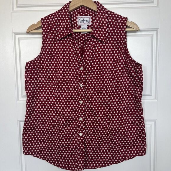 Vintage 90s Tantrums Star Print Button Top Size Medium Fourth Of July Red - Picture 1 of 4